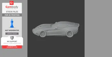 Gray 3D model of AC 378 GT Zagato car for 3D printing, viewed from the side.