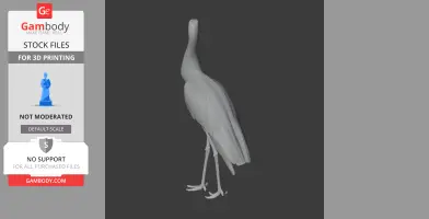 A 3D model of a black stork in a standing pose, designed for 3D printing.