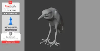 Gray 3D model of a Black-crowned Night Heron standing with a long beak and detailed feet.
