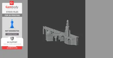 3D model of Ahmad ibn Tulun Mosque, featuring arches and a tall minaret, ready for 3D printing.