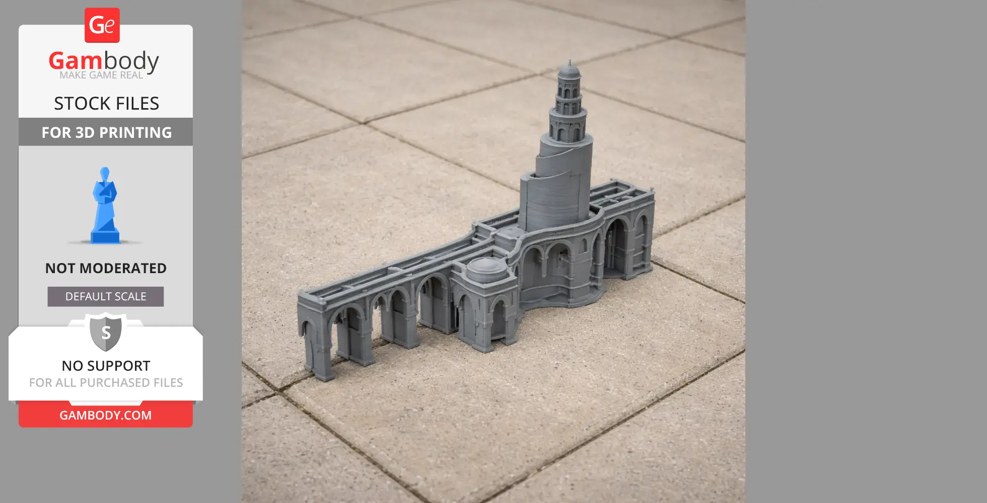 Grey 3D printed model of Ahmad ibn Tulun Mosque, featuring arches and a spiral minaret.