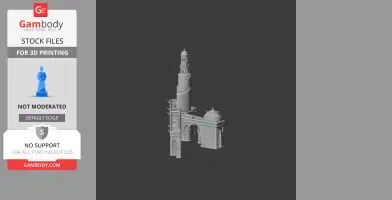 A detailed 3D model of Ahmad ibn Tulun Mosque architecture, featuring a spiral minaret and arches.