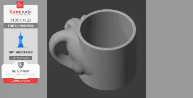 3D model of a mug with a jaguar-themed handle, adapted for 3D printing, displayed from the top angle.