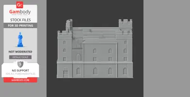 A detailed 3D model of Acton Burnell Castle with turrets and arched windows, ready for 3D printing.