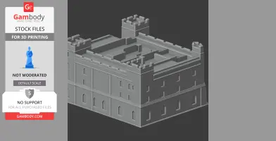 Gray 3D model of Acton Burnell Castle with battlements and towers, designed for 3D printing.