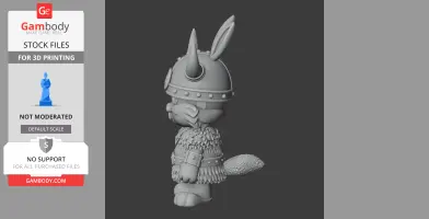 A cartoon rabbit with a Viking helmet and furry outfit in a 3D model for printing.