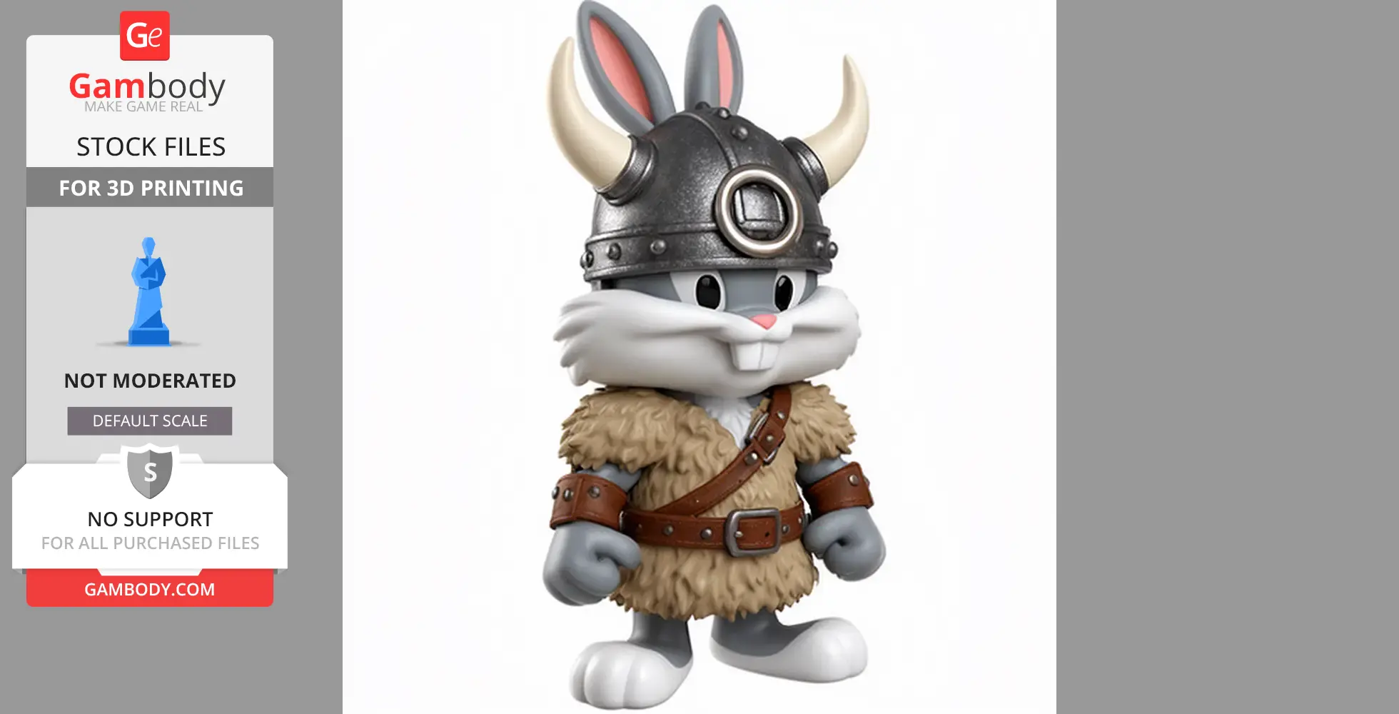 A cartoon rabbit in Viking attire with a horned helmet and fur-trimmed clothing.