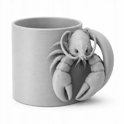 3D model of a mug with a detailed lobster integrated into the handle.
