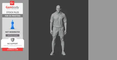 A 3D figurine of a soccer player in sports attire, standing upright, designed for 3D printing.