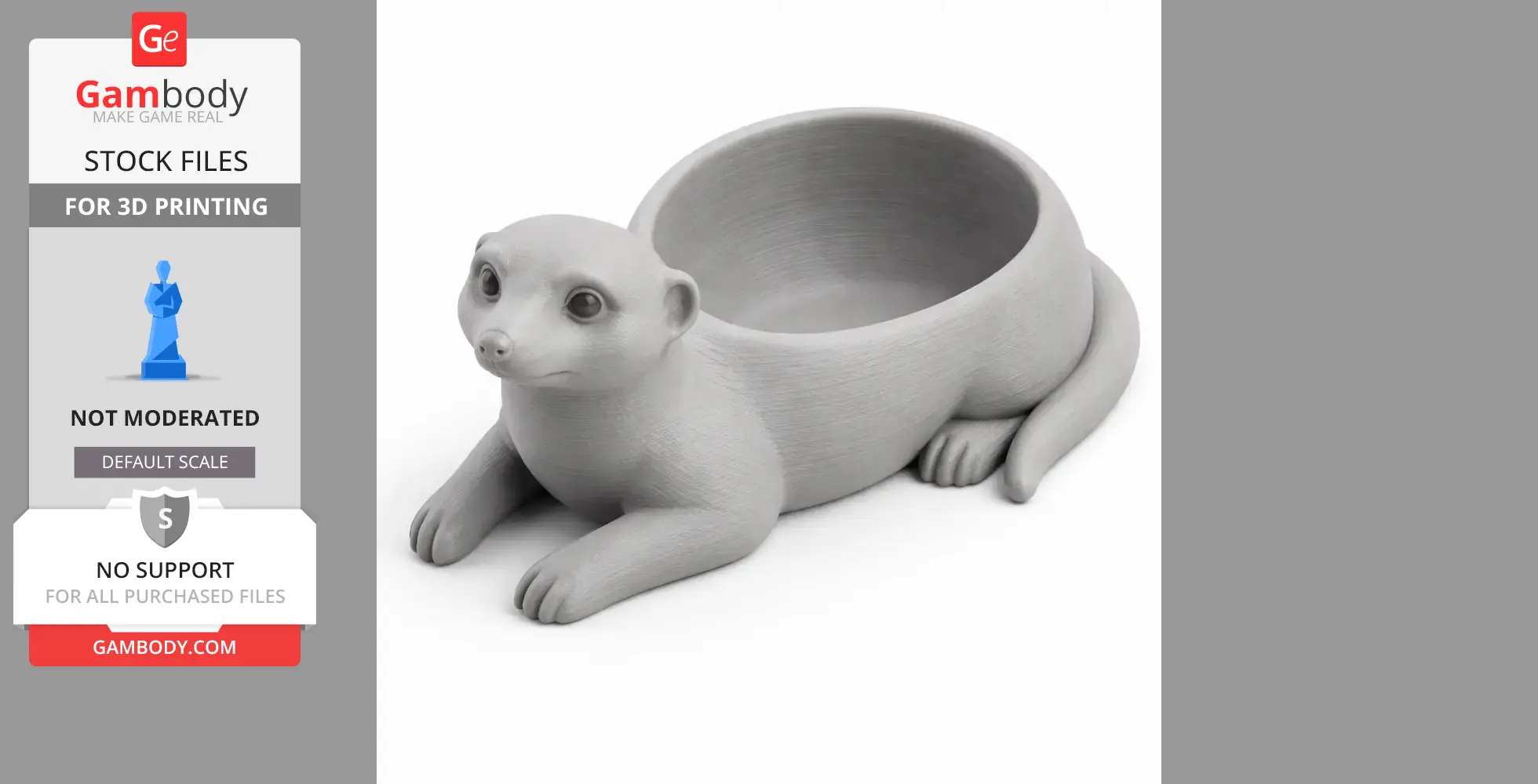 A 3D printed meerkat-shaped bowl with intricate detailing for decorative use.