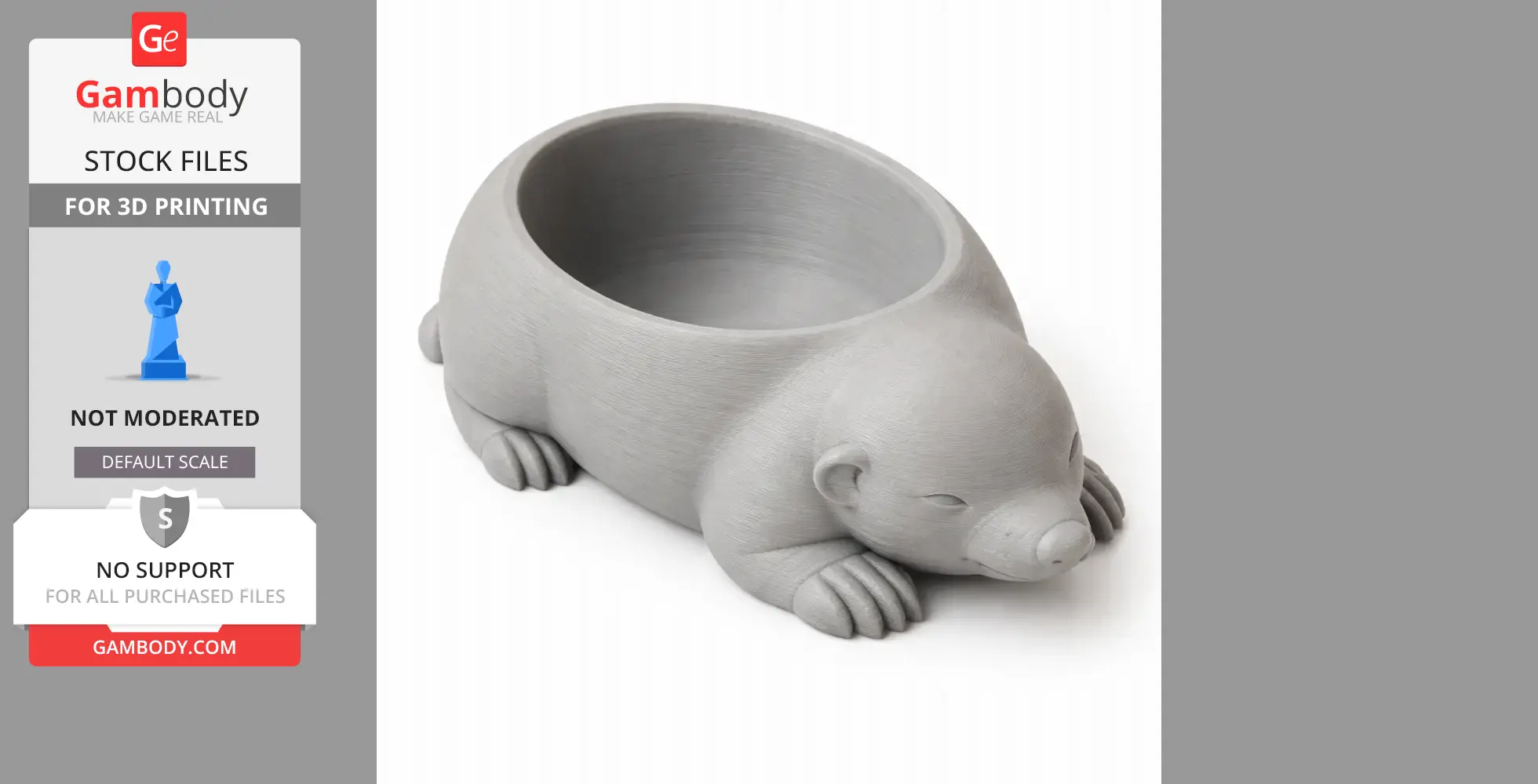 3D printed mole-shaped bowl with a round, open top, designed as a charming animal wall hook.