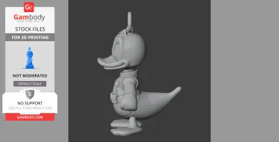 A cartoonish duck figure combined with a superhero suit and ring attachment for 3D printing.
