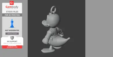 A 3D model mashup of a duck character in superhero attire with a ring on top.