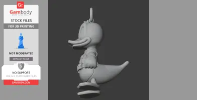 3D model: Cartoon duck figure in a superhero costume, side view, featuring a ring on top.