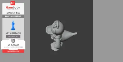 A 3D model of a duck character with Deadpool-style features and a flowing cape, viewed from the side.