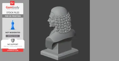 Bust of a historical figure with detailed curls and classical attire on a pedestal.