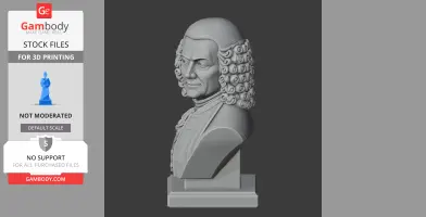 3D printed bust of a historical figure with detailed curly hair and formal attire, on a pedestal.