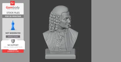 3D bust of a historical figure with curly hair and formal attire, designed for 3D printing.