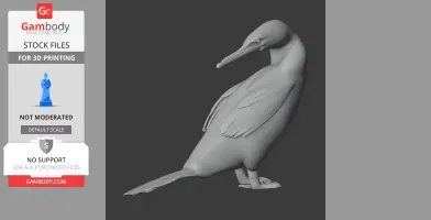3D model of a flightless cormorant with detailed feathers and a downward-angled beak.