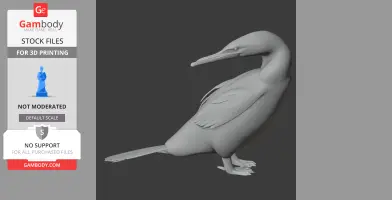 3D model of a prehistoric flightless cormorant in a resting pose, designed for 3D printing.