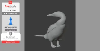 3D model of a prehistoric flightless cormorant, standing upright, ready for 3D printing.