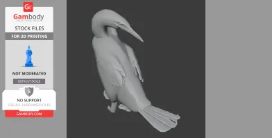 A 3D model of a flightless cormorant standing, with textured wings and a long beak.