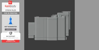 Gray 3D model of a palace architecture with cylindrical and rectangular structures.