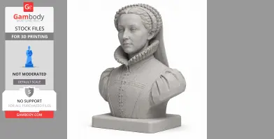 Bust of a woman in historical attire with braided hair and ruffled collar, designed for 3D printing.