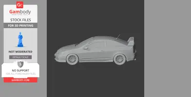 3D model of a detailed Acura RSX car in profile, designed for 3D printing.