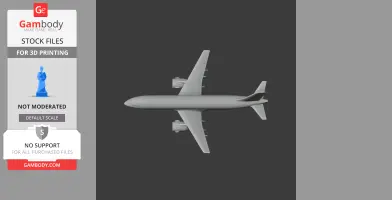 Top view of a 3D model of an Airbus A220 aircraft, suitable for 3D printing.