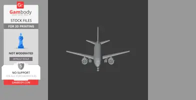 A 3D model of an Airbus A220 airplane viewed from the front for 3D printing.