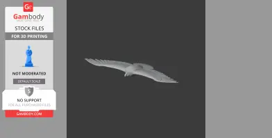 3D model of a Greater Spotted Eagle in flight, wings spread wide, ready for 3D printing.