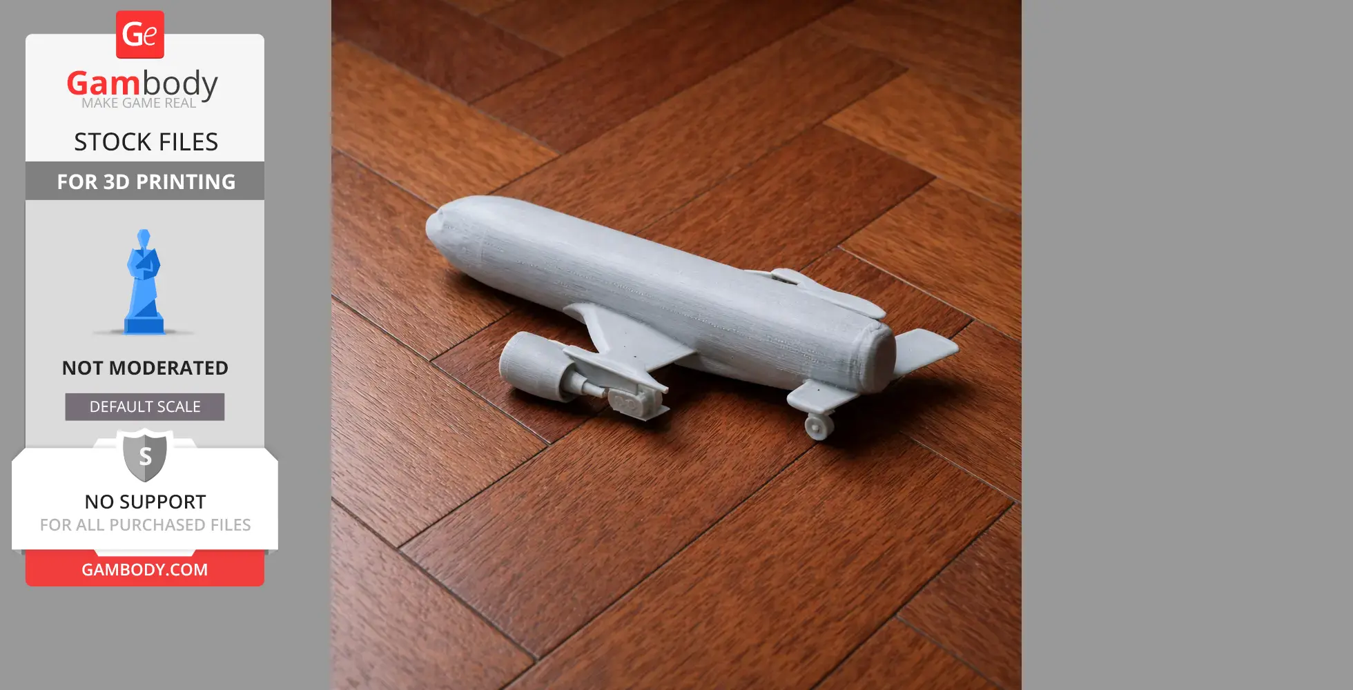 3D printed white model of Airbus A330 on wooden floor.
