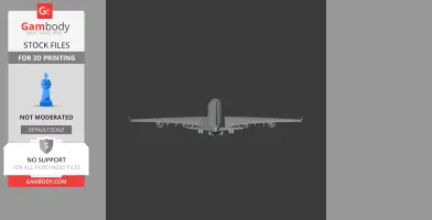 3D model of an Airbus A340 airplane, rear view, designed for 3D printing.