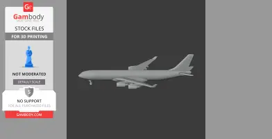 3D model of an Airbus A340 airplane, side view, presented for 3D printing.