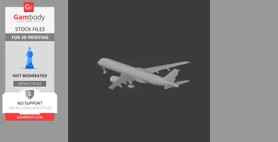 3D model of an Airbus A350 airplane, designed for 3D printing, viewed from a side angle.