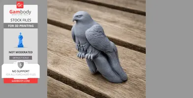 3D model of a perched Gyrfalcon with detailed feathers on a wooden surface.