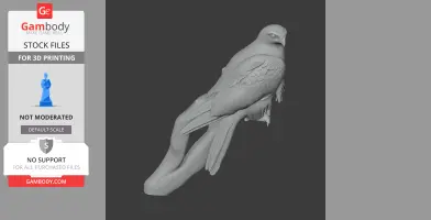 3D model of a perched gyrfalcon, detailed feather texture, designed for 3D printing.