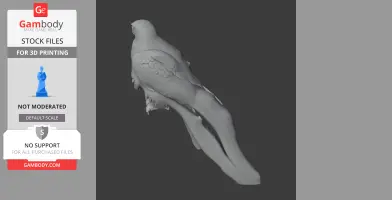3D printable model of a gyrfalcon perched with detailed feathers and elongated tail.