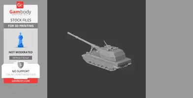 A 3D model of a 2S35 Koalitsiya-SV tank, designed for 3D printing, with a long barrel and detailed tracks.