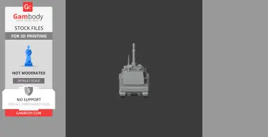 3D model of a tank viewed from the front, showcasing its turret and cannon.