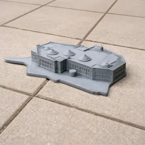 A detailed 3D printed model of Al-Faw Palace, featuring domes and intricate architectural design.
