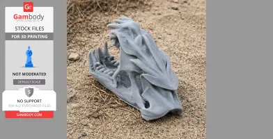 3D-printed Atlantic Marlin skull replica, detailed design, placed on sandy ground.