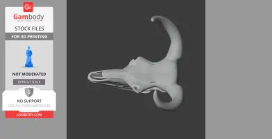 3D model of an aurochs skull with prominent curved horns for 3D printing.