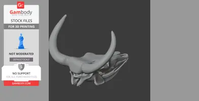 A 3D model of an aurochs skull with large curved horns, designed for 3D printing.