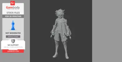 A detailed 3D model of a character with intricate clothing and hair from 'Genshin Impact' ready for printing.
