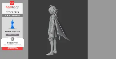 3D model of a character with layered hair and a cape, in a side view pose. Ideal for printing.
