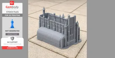 3D printed model of Albi Cathedral with detailed Gothic architecture on a tiled surface.