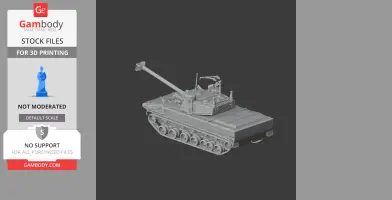 3D STL model of a detailed tank with tracks and a long barrel, displayed for 3D printing.