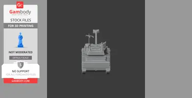A 3D model of a tank seen from the front, featuring detailed equipment on top.